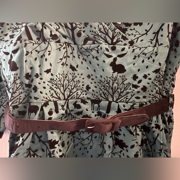 Hell Bunny Vixen plus 2XL green light velvet swing dress. 3/4 sleeves belt - Picture 4 of 14